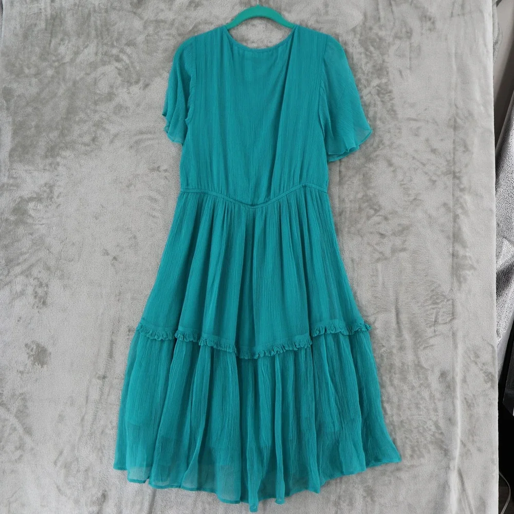 Sundance Tiered‎ Ruffle Midi Dress Womens Small Teal Blue Lyocell Boho Flutter